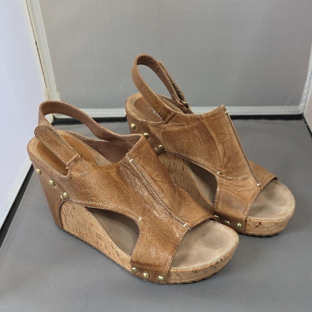 Antelope Leather Tan Wedge Sandals Sz 38